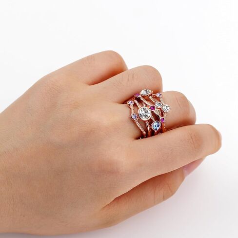 Rose Gold Plated Tone Multi-Stone Statement Ring with Colorful Cubic Zirconia, Boho Stackable Statement Ring for Women YC6493 in Saudi Arabia
