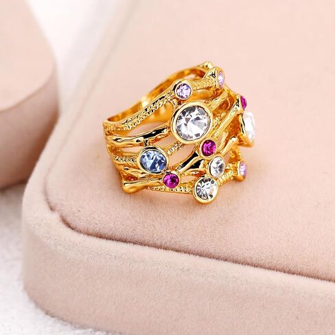 Rose Gold Plated Tone Multi-Stone Statement Ring with Colorful Cubic Zirconia, Boho Stackable Statement Ring for Women YC6493 in Saudi Arabia