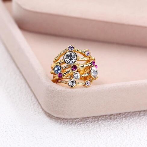Rose Gold Plated Tone Multi-Stone Statement Ring with Colorful Cubic Zirconia, Boho Stackable Statement Ring for Women YC6493 in Saudi Arabia