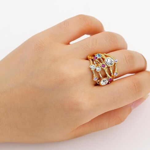 Rose Gold Plated Tone Multi-Stone Statement Ring with Colorful Cubic Zirconia, Boho Stackable Statement Ring for Women YC6493 in Saudi Arabia