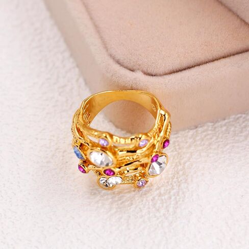 Rose Gold Plated Tone Multi-Stone Statement Ring with Colorful Cubic Zirconia, Boho Stackable Statement Ring for Women YC6493 in Saudi Arabia