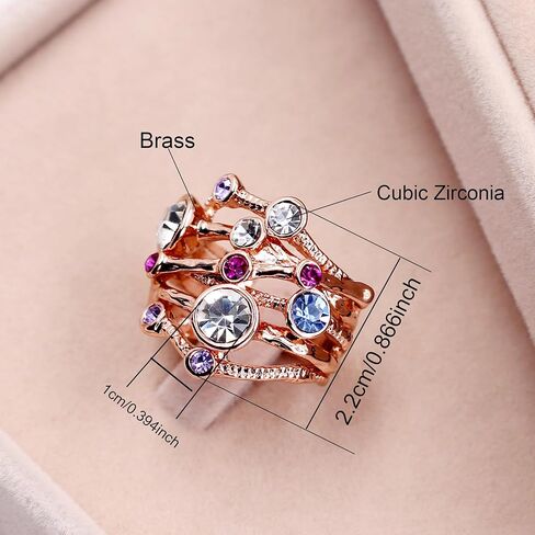 Rose Gold Plated Tone Multi-Stone Statement Ring with Colorful Cubic Zirconia, Boho Stackable Statement Ring for Women YC6493 in Saudi Arabia