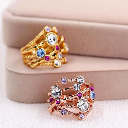 Rose Gold Plated Tone Multi-Stone Statement Ring with Colorful Cubic Zirconia, Boho Stackable Statement Ring for Women YC6493 in Saudi Arabia