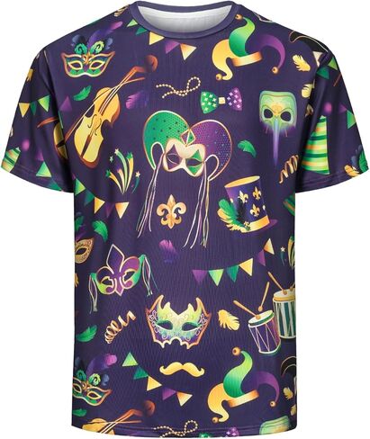ماردي غرا تي شيرت للرجال ماردي غرا الزي مضحك عطلة قميص غير رسمي نيو أورليانز Crewneck قمصان قصيرة الأكمام in Kuwait