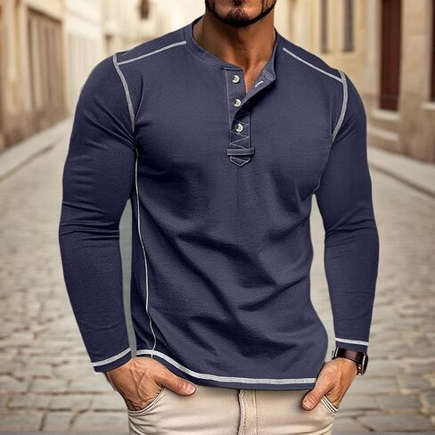 قمصان هينلي الرجالية كاجوال بأكمام طويلة وأزرار تي شيرت أنيق خفيف الوزن in Saudi Arabia