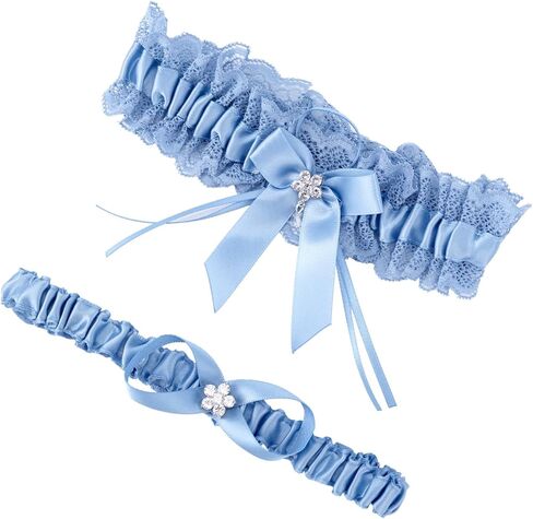 2pcs Wedding Garters for Women, Elastic Lace Bridal Garters with Keepsake & Toss Design Stretchable Thigh Belts for Wedding Valentines Day Party (Blue) in Saudi Arabia