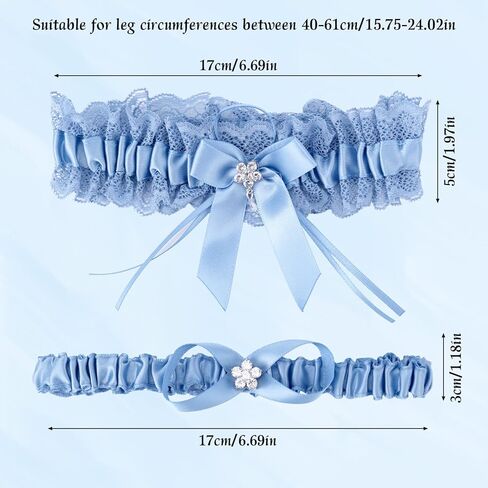 2pcs Wedding Garters for Women, Elastic Lace Bridal Garters with Keepsake & Toss Design Stretchable Thigh Belts for Wedding Valentines Day Party (Blue) in Saudi Arabia