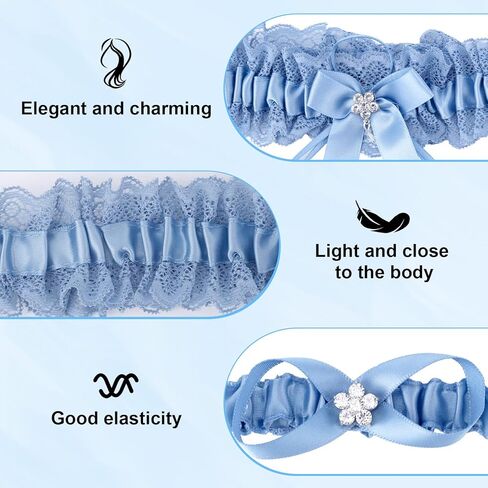 2pcs Wedding Garters for Women, Elastic Lace Bridal Garters with Keepsake & Toss Design Stretchable Thigh Belts for Wedding Valentines Day Party (Blue) in Saudi Arabia