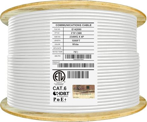Elite Cat6 Shielded Plenum (CMP)، 1000 قدم، FTP 23AWG، النحاس النقي الصلب، 550 ميجا هرتز، مدرج في قائمة UL، شهادة UL-LP، PoE عالي الأداء، بكرة كابل إيثرنت بالجملة، أزرق in Kuwait