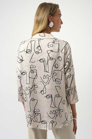 Joseph Ribkoff Women's Hammered Satin Abstract Face Print Boxy Top in Saudi Arabia