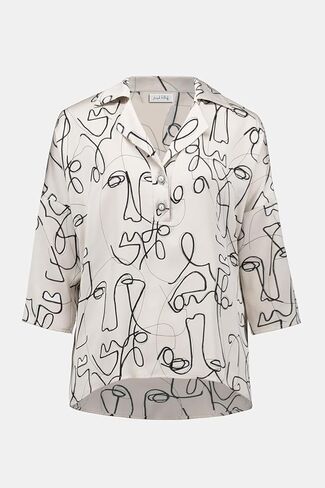 Joseph Ribkoff Women's Hammered Satin Abstract Face Print Boxy Top in Saudi Arabia