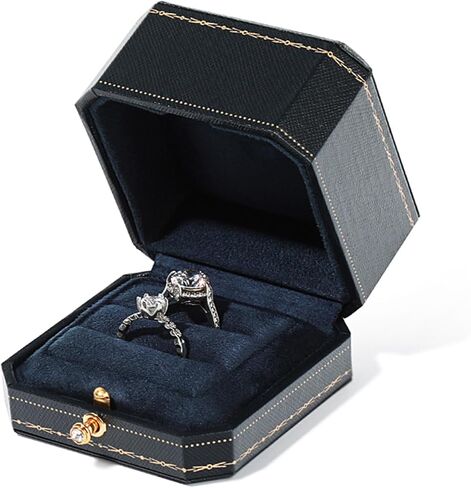 PU Leather Large Double Ring Box,Engagement Ring Box,Jewelry Gift Box,Wedding Day Ceremony 2 Slots Ring Display Box,Vintage Ring Case in Saudi Arabia