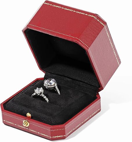 PU Leather Large Double Ring Box,Engagement Ring Box,Jewelry Gift Box,Wedding Day Ceremony 2 Slots Ring Display Box,Vintage Ring Case in Saudi Arabia
