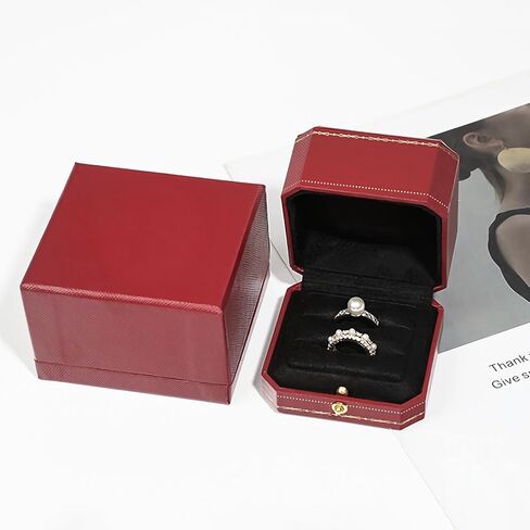 PU Leather Large Double Ring Box,Engagement Ring Box,Jewelry Gift Box,Wedding Day Ceremony 2 Slots Ring Display Box,Vintage Ring Case in Saudi Arabia
