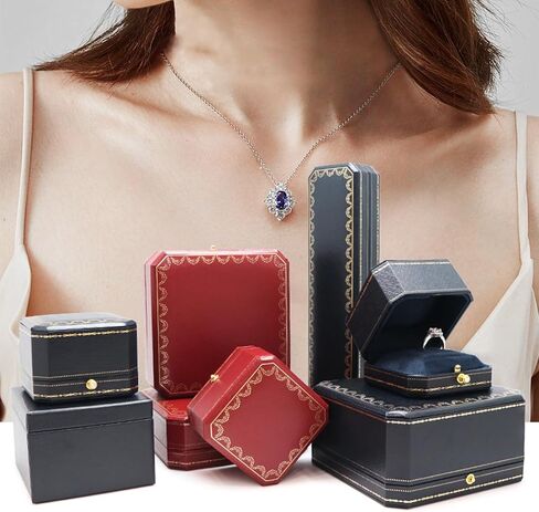 PU Leather Large Double Ring Box,Engagement Ring Box,Jewelry Gift Box,Wedding Day Ceremony 2 Slots Ring Display Box,Vintage Ring Case in Saudi Arabia