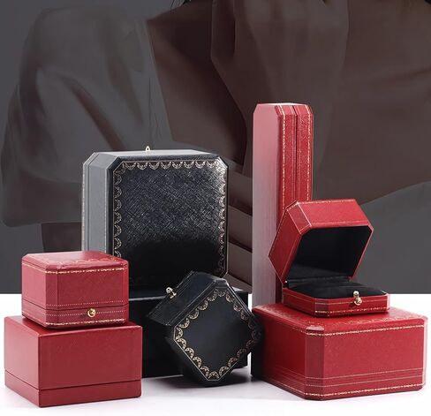 PU Leather Large Double Ring Box,Engagement Ring Box,Jewelry Gift Box,Wedding Day Ceremony 2 Slots Ring Display Box,Vintage Ring Case in Saudi Arabia