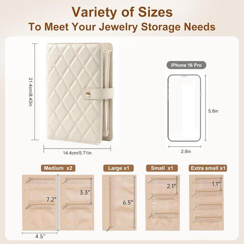 Jewelry Travel Case, Jewelry Organize Storage Book Ring Binder with Clear Zipper Velvet Jewelry Pouches Bags for Rings, Necklace, Earrings, Cream White in Saudi Arabia