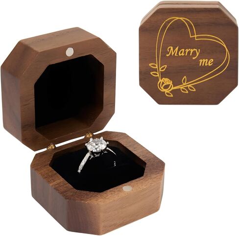 Wooden Ring Box, Mini Engagement Ring Holder with Single Slot, Square Wedding Ring Case for Proposal, Anniversary, Ceremony, and Gift in Saudi Arabia