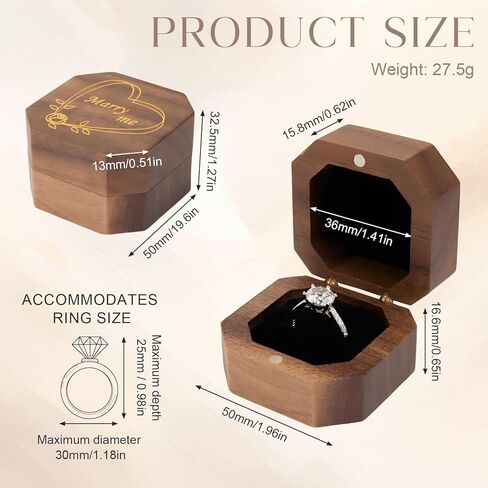 Wooden Ring Box, Mini Engagement Ring Holder with Single Slot, Square Wedding Ring Case for Proposal, Anniversary, Ceremony, and Gift in Saudi Arabia