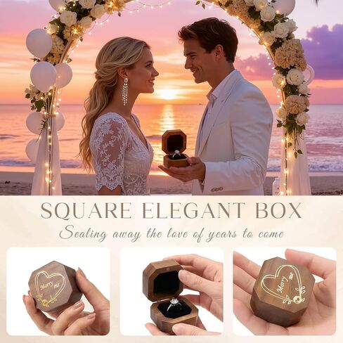 Wooden Ring Box, Mini Engagement Ring Holder with Single Slot, Square Wedding Ring Case for Proposal, Anniversary, Ceremony, and Gift in Saudi Arabia