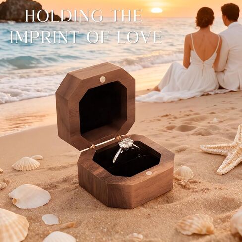 Wooden Ring Box, Mini Engagement Ring Holder with Single Slot, Square Wedding Ring Case for Proposal, Anniversary, Ceremony, and Gift in Saudi Arabia