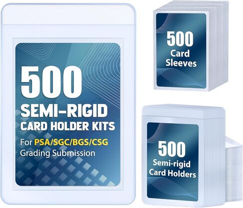 100ct Semi-Rigid Card Holder and 100ct Penny Sleeves, Grading Card Sleeves for PSA, BGS, SGC, Card Submission Kit with 1/2" Lip, Toploader Card Protectors for Grade Sending Collection Trading in Kuwait