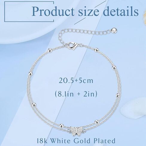 925 Sterling Silver Ankle Bracelets for Women Heart Butterfly Beaded Initial Anklet Layered Dainty Chain Adjustable Beach Foot Jewelry Summer Cute Beach Gift for Her in Saudi Arabia