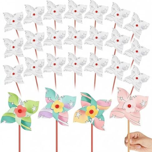 50 PCS DIY Pinwheels Craft White Blank Paper Pinwheels الوطنية الحرف الكبرى الربيع الصيفي مجموعة طقم للأطفال المرح كرنفال الفنون والنشاط الحرفي حفلة رعاية النهار لصالح in Kuwait