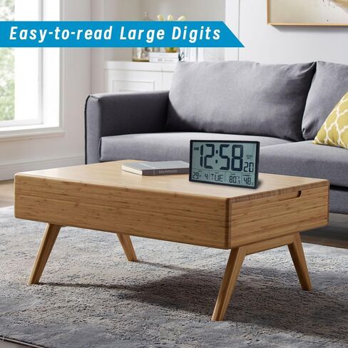 Digital Wall Clock with Large 9.3" LCD Display – Indoor Temperature, Humidity, Date, Day of Week, Alarm, 12/24 Hour Format – Battery Operated Wall or Desk Clock (Jet Black) in Saudi Arabia