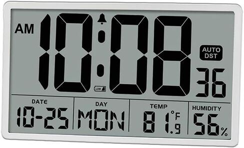 Digital Wall Clock with Large 9.3" LCD Display – Indoor Temperature, Humidity, Date, Day of Week, Alarm, 12/24 Hour Format – Battery Operated Wall or Desk Clock (Jet Black) in Saudi Arabia