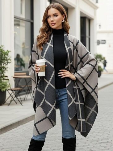أغطية شال للنساء ذات وجهين ومفتوحة من الأمام من Ruana Poncho سترة ناعمة ومريحة للخريف والشتاء in Kuwait