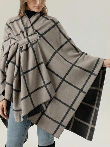 أغطية شال للنساء ذات وجهين ومفتوحة من الأمام من Ruana Poncho سترة ناعمة ومريحة للخريف والشتاء in Kuwait