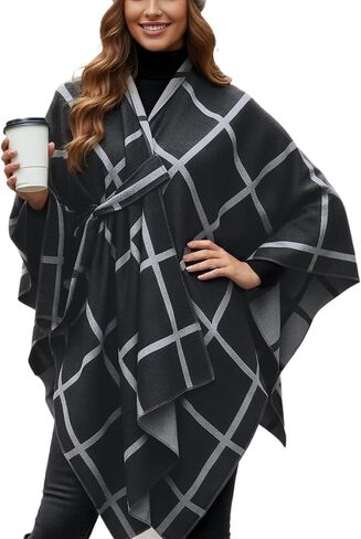 أغطية شال للنساء ذات وجهين ومفتوحة من الأمام من Ruana Poncho سترة ناعمة ومريحة للخريف والشتاء in Kuwait