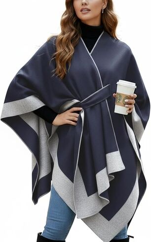 أغطية شال للنساء ذات وجهين ومفتوحة من الأمام من Ruana Poncho سترة ناعمة ومريحة للخريف والشتاء in Kuwait