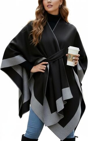 أغطية شال للنساء ذات وجهين ومفتوحة من الأمام من Ruana Poncho سترة ناعمة ومريحة للخريف والشتاء in Kuwait