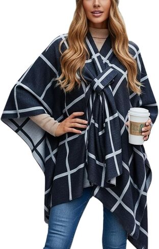 أغطية شال للنساء ذات وجهين ومفتوحة من الأمام من Ruana Poncho سترة ناعمة ومريحة للخريف والشتاء in Kuwait