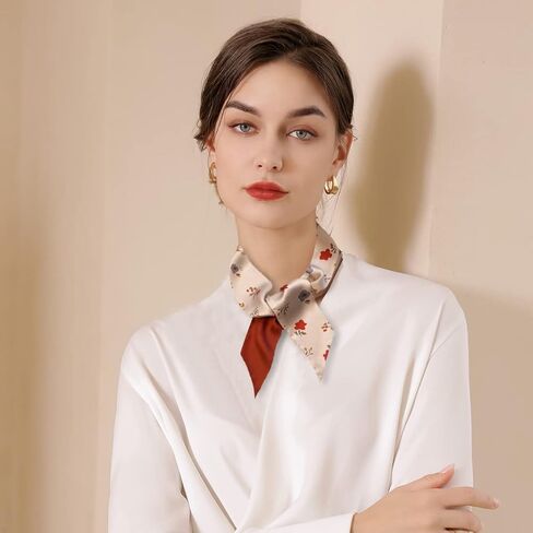 3 Packs Skinny Silk Scarf Women Girls Narrow Long Neckerchief Floral Print Polka Dot Pattern Satin Slim Ribbon Scarf in Kuwait