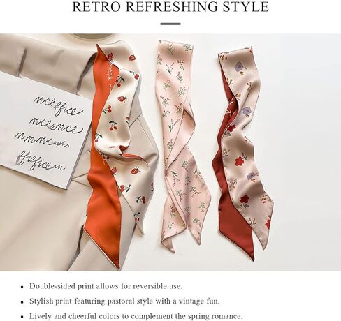 3 Packs Skinny Silk Scarf Women Girls Narrow Long Neckerchief Floral Print Polka Dot Pattern Satin Slim Ribbon Scarf in Kuwait