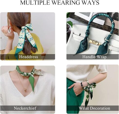 3 Packs Skinny Silk Scarf Women Girls Narrow Long Neckerchief Floral Print Polka Dot Pattern Satin Slim Ribbon Scarf in Kuwait