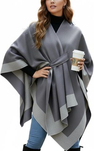 أغطية شال للنساء ذات وجهين ومفتوحة من الأمام من Ruana Poncho سترة ناعمة ومريحة للخريف والشتاء in Kuwait