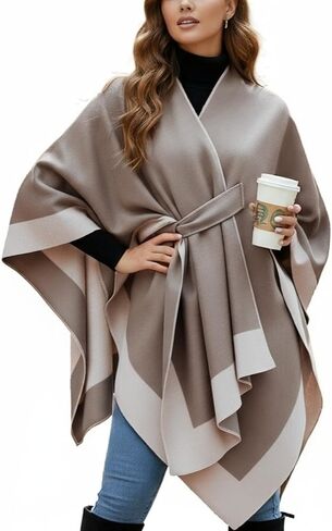 أغطية شال للنساء ذات وجهين ومفتوحة من الأمام من Ruana Poncho سترة ناعمة ومريحة للخريف والشتاء in Kuwait