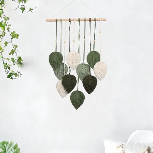 VEELAM Macrame ديكور جداري للتعليق على شكل أوراق شجر صغيرة من نسيج بوهو الفني لتزيين غرفة المعيشة وغرفة النوم، أخضر in Saudi Arabia