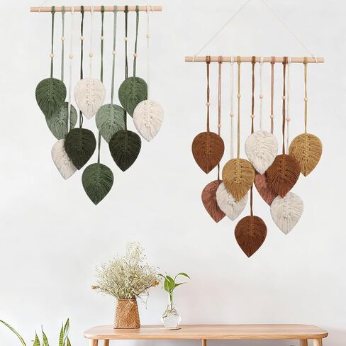 VEELAM Macrame ديكور جداري للتعليق على شكل أوراق شجر صغيرة من نسيج بوهو الفني لتزيين غرفة المعيشة وغرفة النوم، أخضر in Saudi Arabia