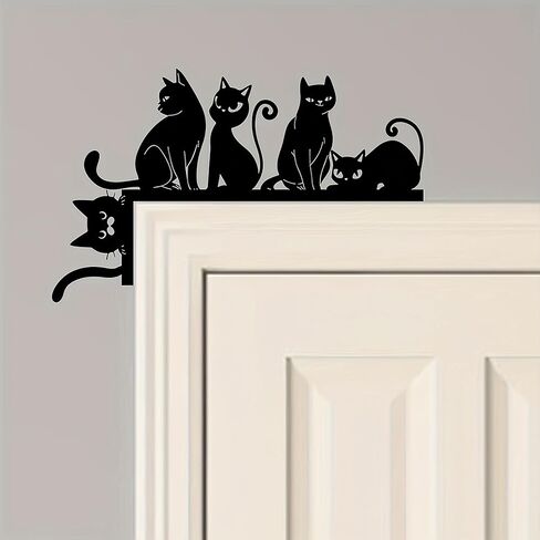 1 Piece WhimsyCat Metal Cat Silhouette for Top of Door, Playful Feline Shelf Bracket, Featherless Animal Themed Wall Art, Indoor Bedroom Decor, Charming Gift for Cat Lovers, Festive Home Accent in Saudi Arabia