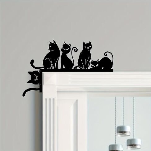 1 Piece WhimsyCat Metal Cat Silhouette for Top of Door, Playful Feline Shelf Bracket, Featherless Animal Themed Wall Art, Indoor Bedroom Decor, Charming Gift for Cat Lovers, Festive Home Accent in Saudi Arabia