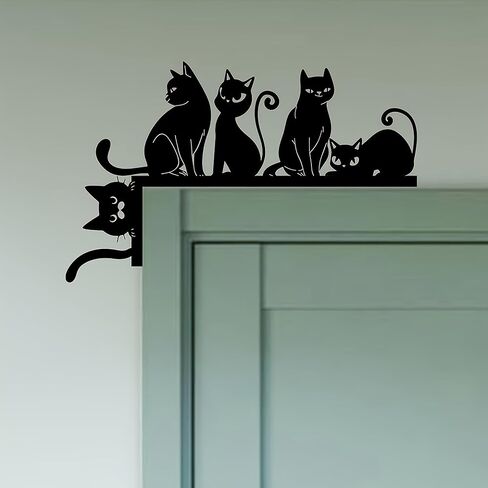 1 Piece WhimsyCat Metal Cat Silhouette for Top of Door, Playful Feline Shelf Bracket, Featherless Animal Themed Wall Art, Indoor Bedroom Decor, Charming Gift for Cat Lovers, Festive Home Accent in Saudi Arabia