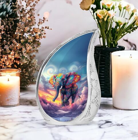 Teardrop Elephant Funeral Urns for Human Ashes Adult Female - Blue Funeral Urns for Adult Male - Decorative Drop Cremation Urn for Mom & Dad - Burial Urn for Ashes for Women - 10 Inch in Saudi Arabia