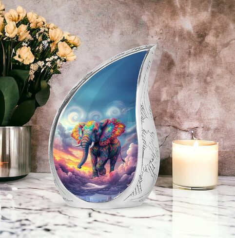 Teardrop Elephant Funeral Urns for Human Ashes Adult Female - Blue Funeral Urns for Adult Male - Decorative Drop Cremation Urn for Mom & Dad - Burial Urn for Ashes for Women - 10 Inch in Saudi Arabia