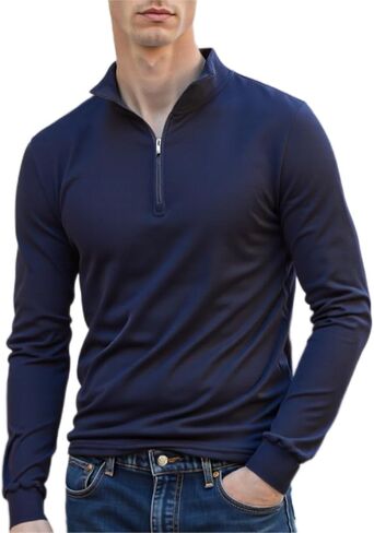 Men's Quarter Zip Up Pullover Fleece Mock Neck Sweatshirt Casual Long Sleeve Sweatshirt in Saudi Arabia