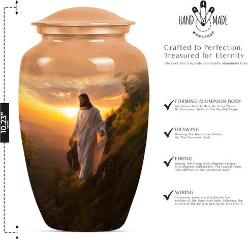 Jesus Cross Urn Large 10 Inch Decorative Jar for Human Ashes, Memorial Vessel with Velvet Bag, Elegant Cremation Keepsake Funeral Urn in Saudi Arabia